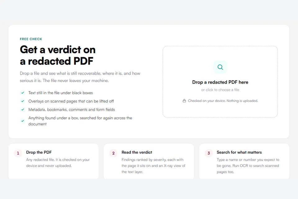 Redaction Checker: find out if a redacted PDF still leaks