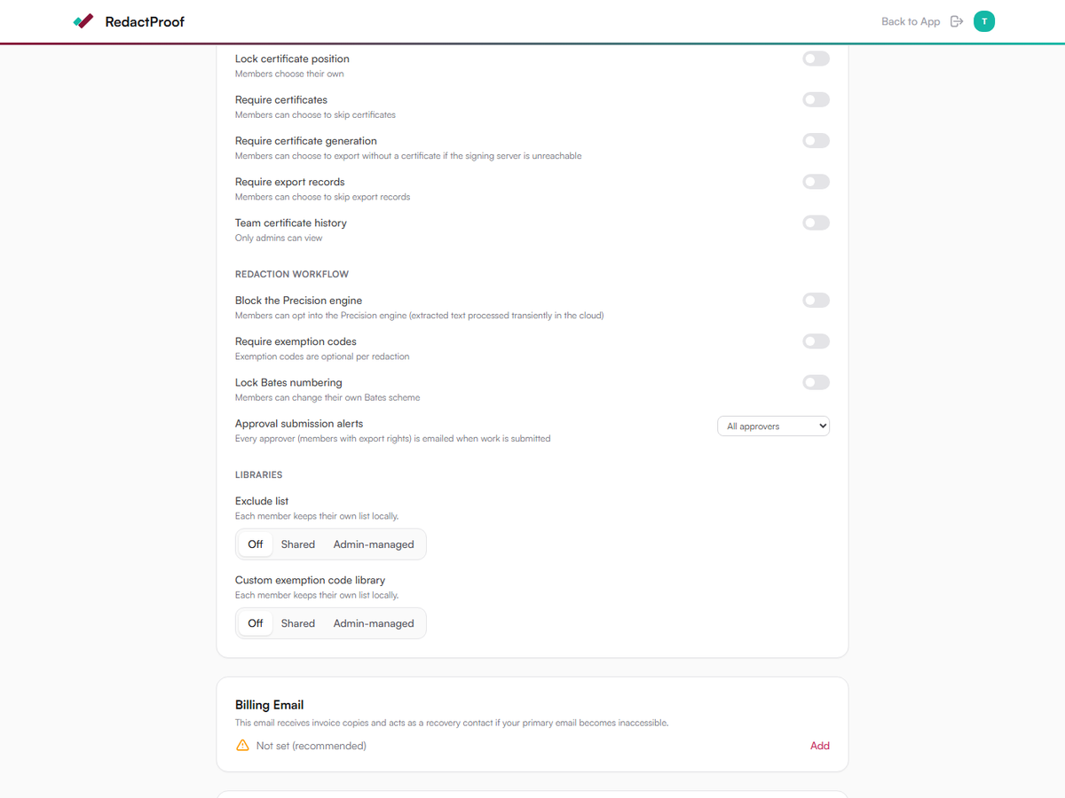 Team policy selecting who receives approval submission alerts