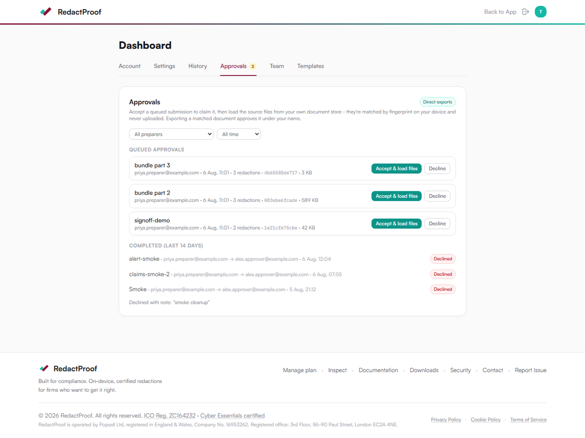The full Approvals tab as an approver